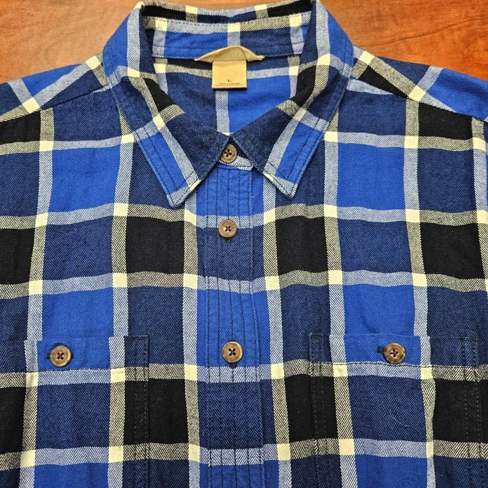 Duluth Trading Co Women's L Free Swingin Flannel Shirt Blue Black Plaid L - Picture 3 of 11